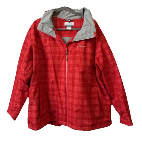 Columbia Interchange Women’s 3X Omni Tech Waterproof Breathable Red Plaid Jacket - Picture 1 of 13